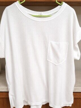 ANDREE BY UNIT White Waffle Knit Short Sleeve Top